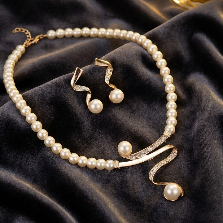Josephine | Elegant Wave Pearl Jewelry Set