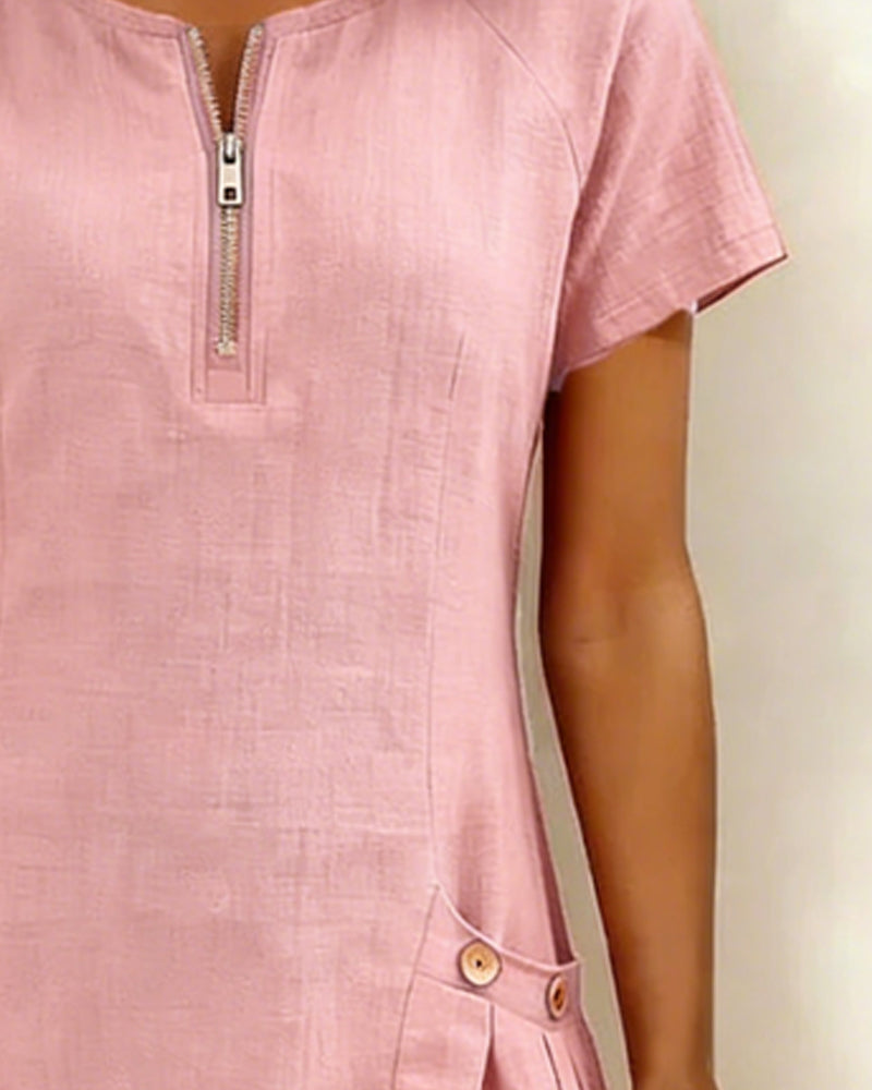 Cotton Zipper Pocket Dress