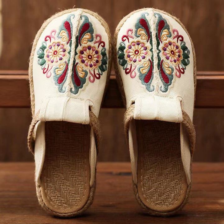 2025 Linen Floral Shoes Flip Flop Flats