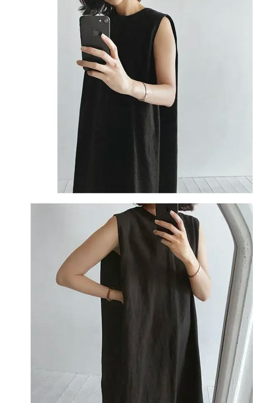 Khaki Side-Open Linen Cotton Dress