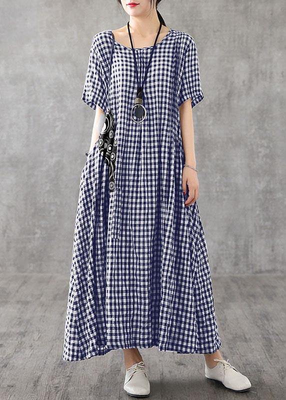 Vibrant Patchwork Linen Quilted Dresses Runway Black Checkered Dresses Summer
