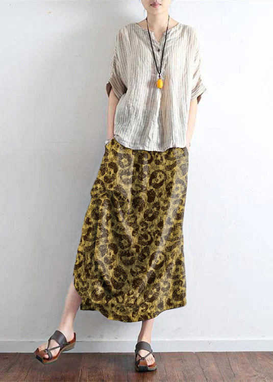 Brick Red Asymmetrical Linen Maxi Skirt