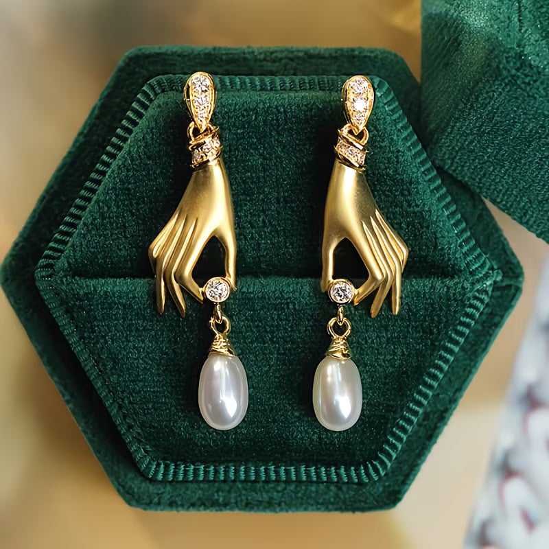 Verity | Elegant Hand Pearl Earrings