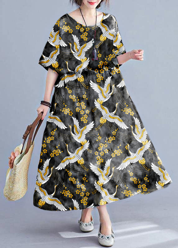Bohemian Floral Long Dress Half Sleeve Cinched Maxi Summer Dresses