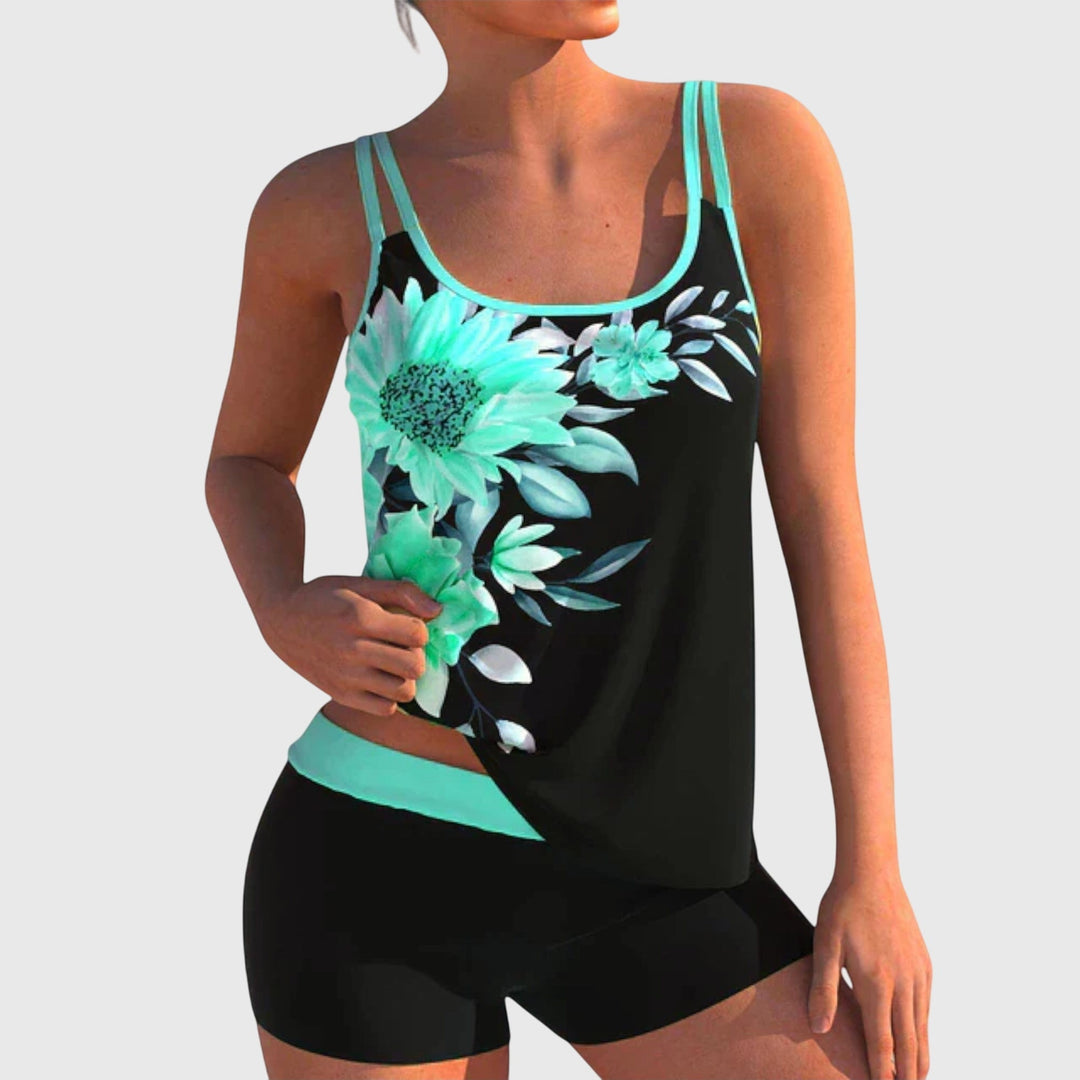 Flower | Floral Tankini with Shorts, with Flat Belly Effect