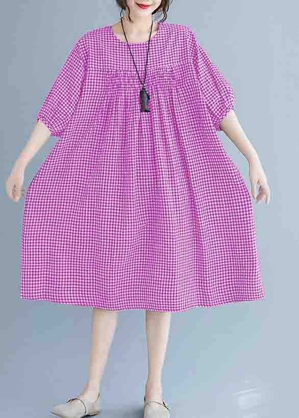 Black Checkered Lantern Sleeve Dress