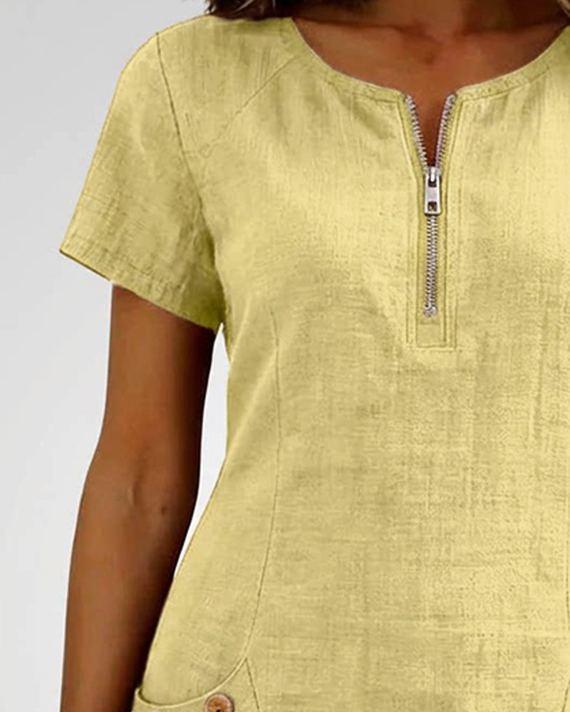 Cotton Zipper Pocket Dress