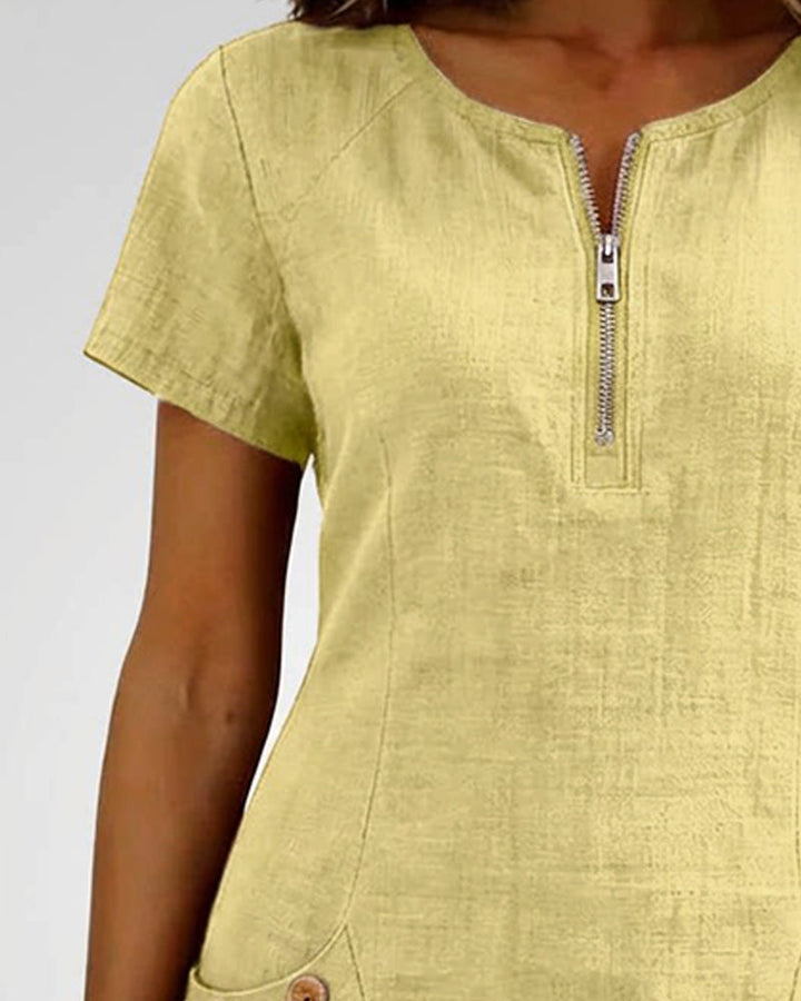 Cotton Zipper Pocket Dress