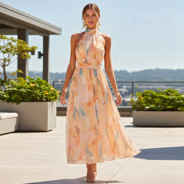 Esther Halter Neck Watercolor Dress