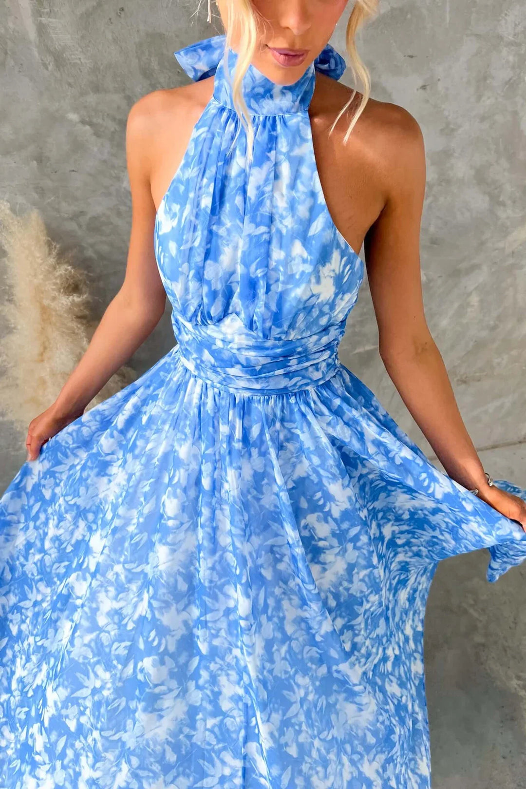 Esther Halter Neck Watercolor Dress