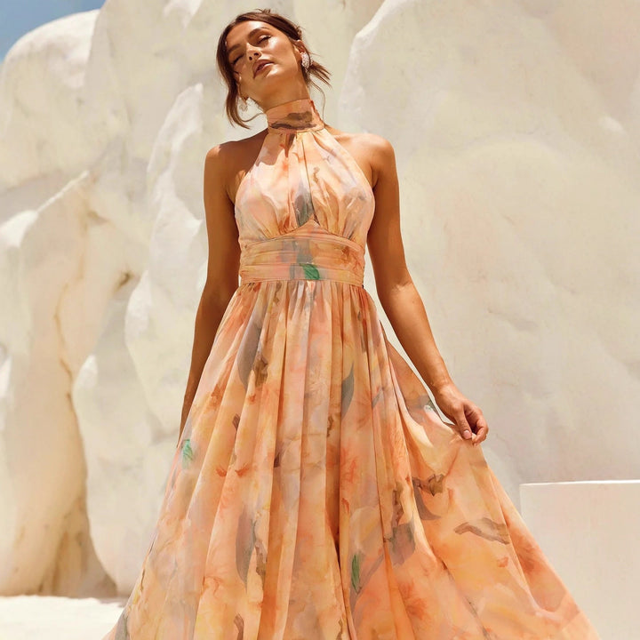 Esther Halter Neck Watercolor Dress
