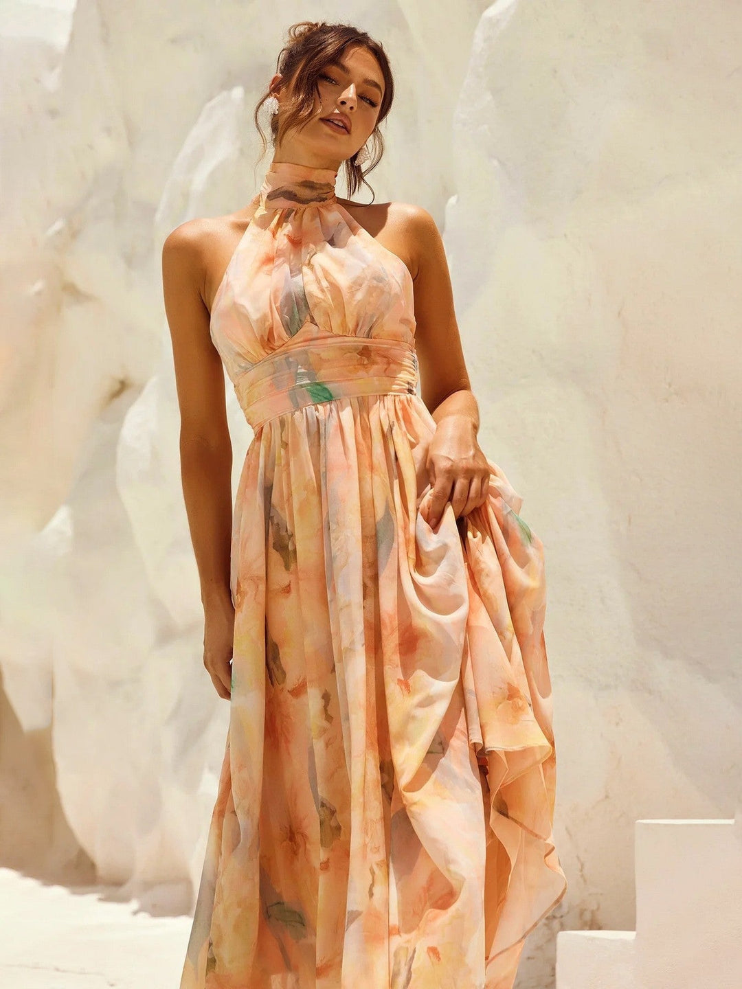 Esther Halter Neck Watercolor Dress
