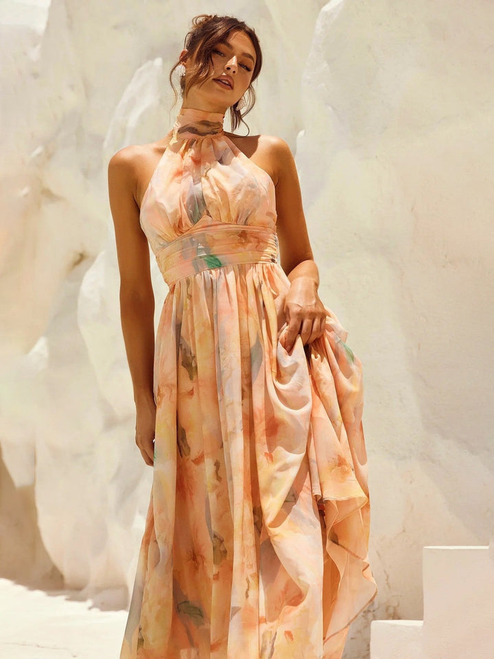 Esther Halter Neck Watercolor Dress
