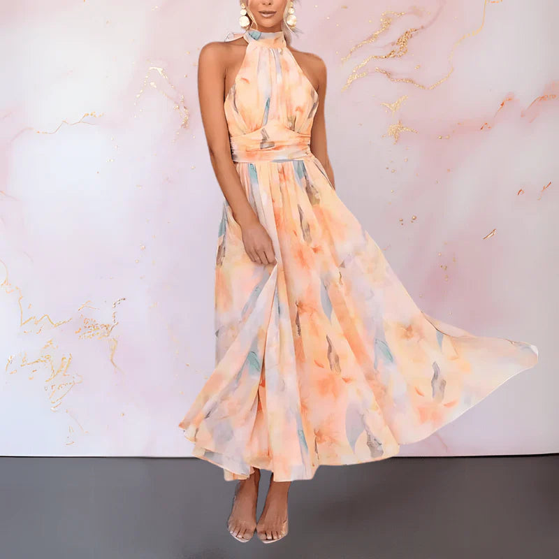 Esther Halter Neck Watercolor Dress
