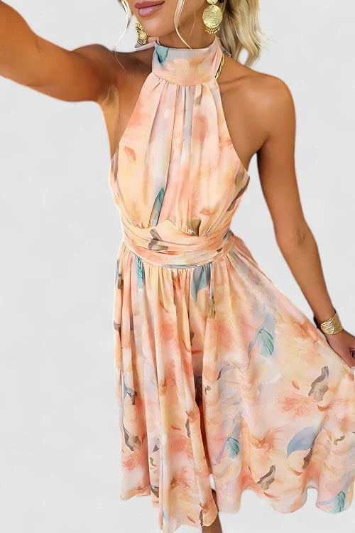 Esther Halter Neck Watercolor Dress