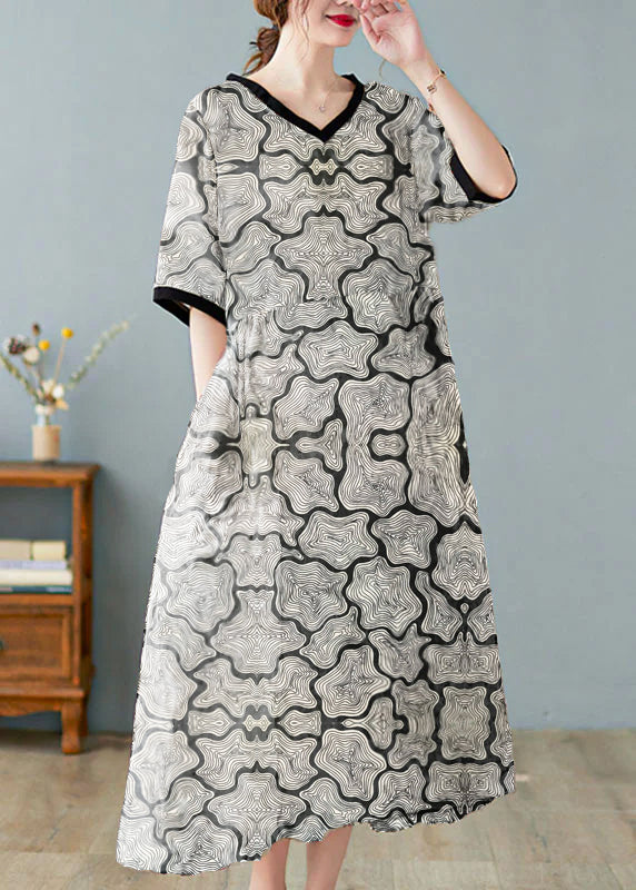 Boutique Khaki Linen Dresses with V-Neck and Short Sleeves