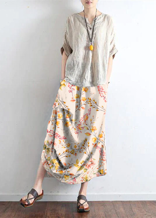 Brick Red Asymmetrical Linen Maxi Skirt