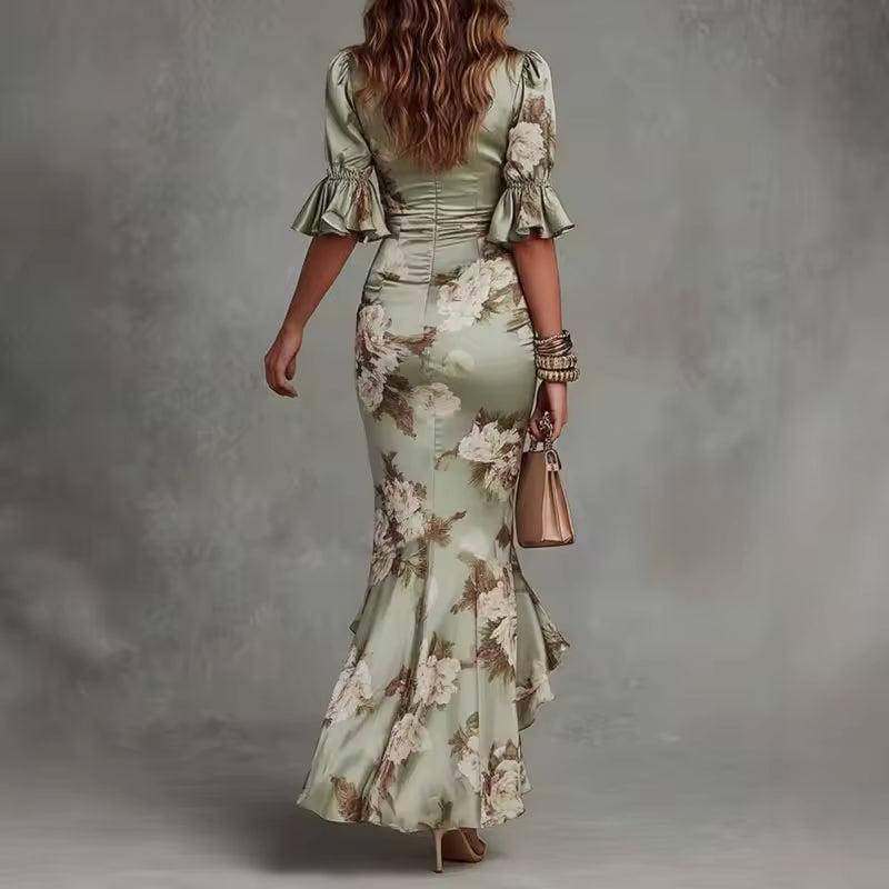 Lucía Asymmetrical Floral Satin Dress