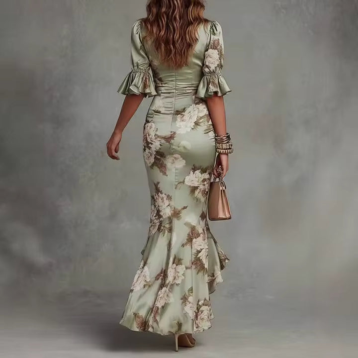 Lucía Asymmetrical Floral Satin Dress