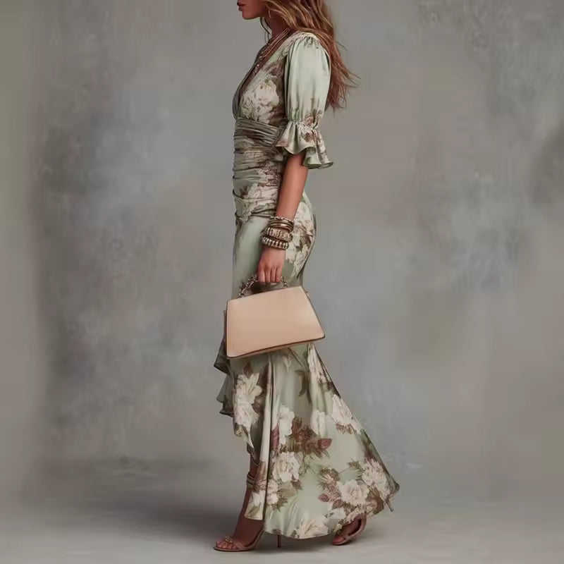 Lucía Asymmetrical Floral Satin Dress