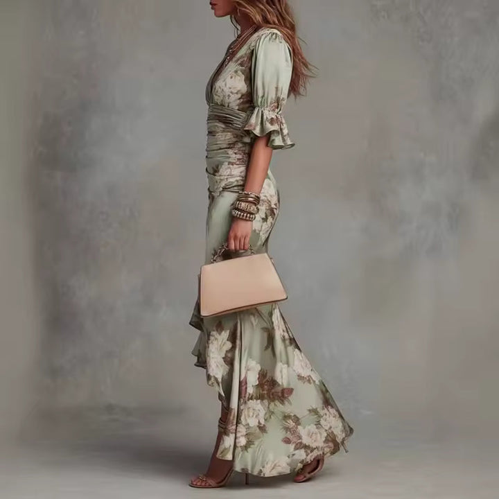 Lucía Asymmetrical Floral Satin Dress