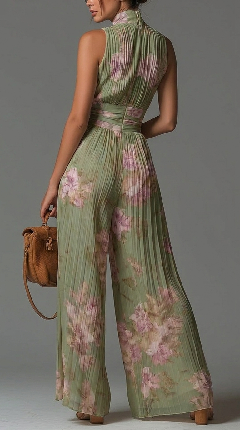 Inés Pleated Floral Chiffon Jumpsuit