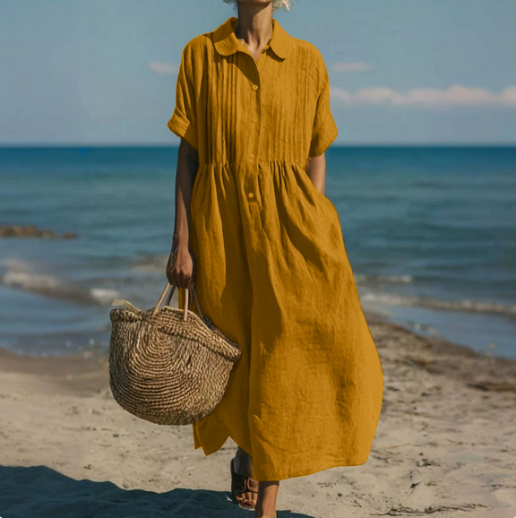 Alorie™ – Cotton Dress with Button Details