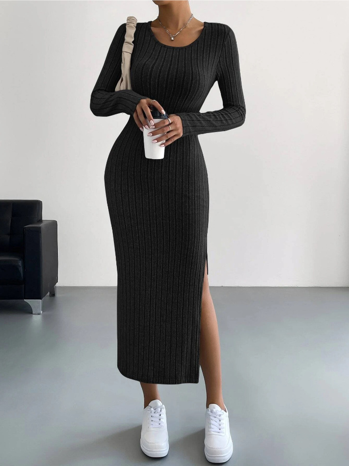 Luxe™ - Ribbed Bodycon Dress with Long Sleeves