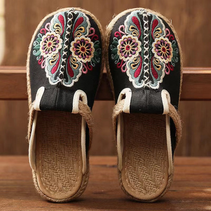 2025 Linen Floral Shoes Flip Flop Flats