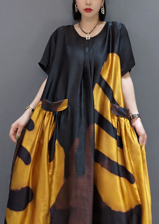 Yellow Print Satin Maxi Dress