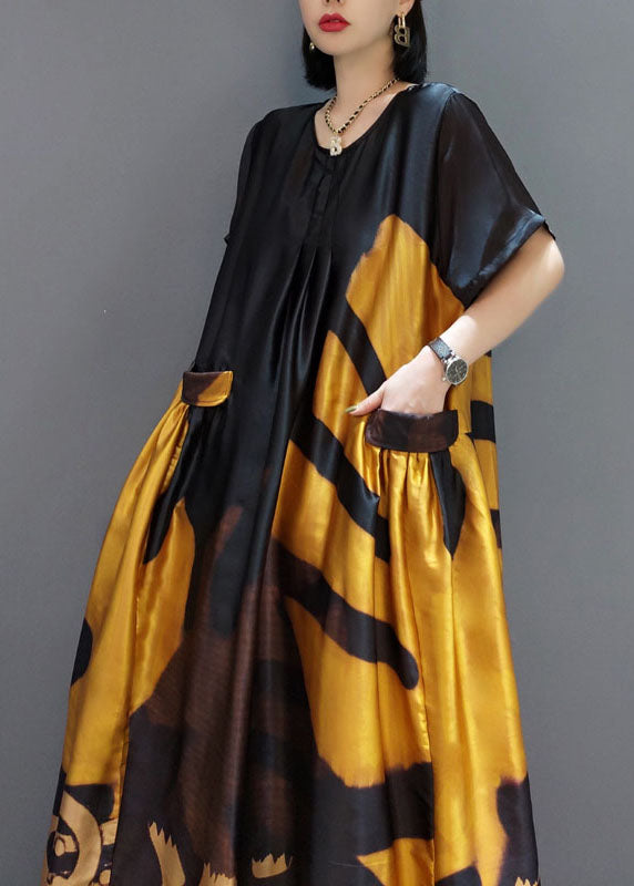 Yellow Print Satin Maxi Dress