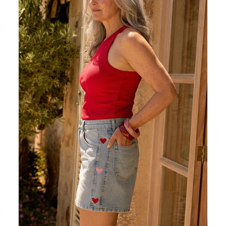 Heart | Red Pink Denim Mom Short