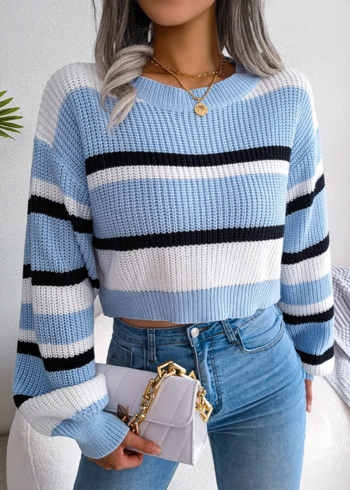 Cropped Striped Knit Sweater
