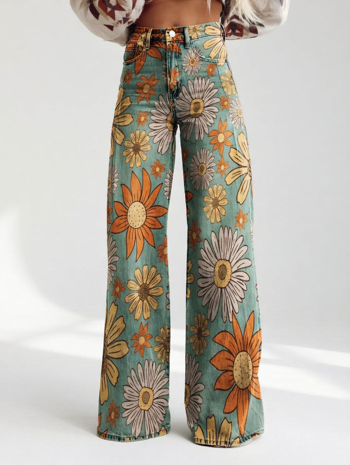 Florivane | Retro Floral Wide-Leg Pants