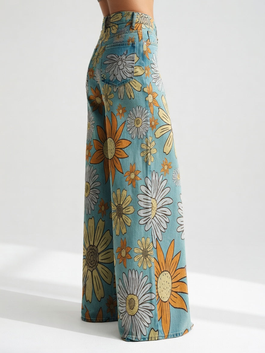 Florivane | Retro Floral Wide-Leg Pants