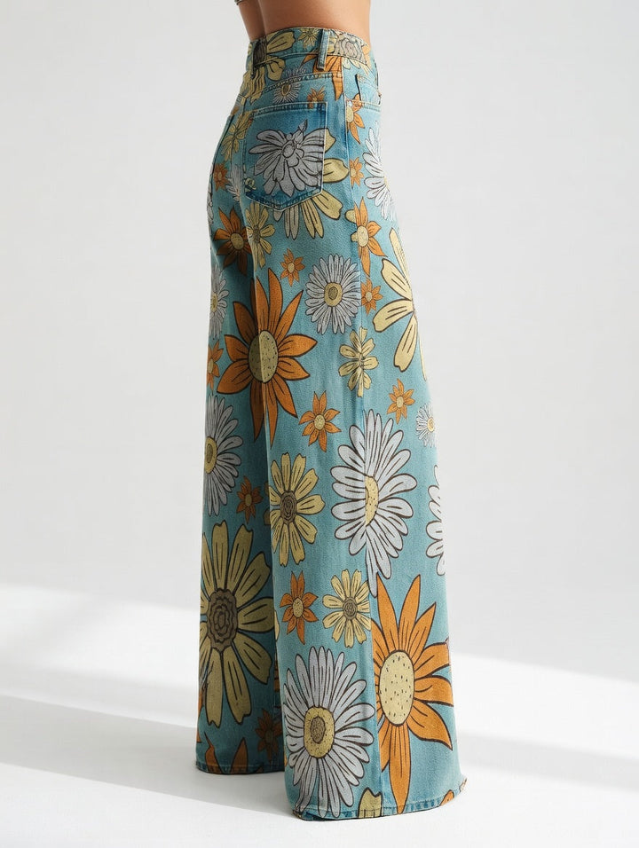 Florivane | Retro Floral Wide-Leg Pants
