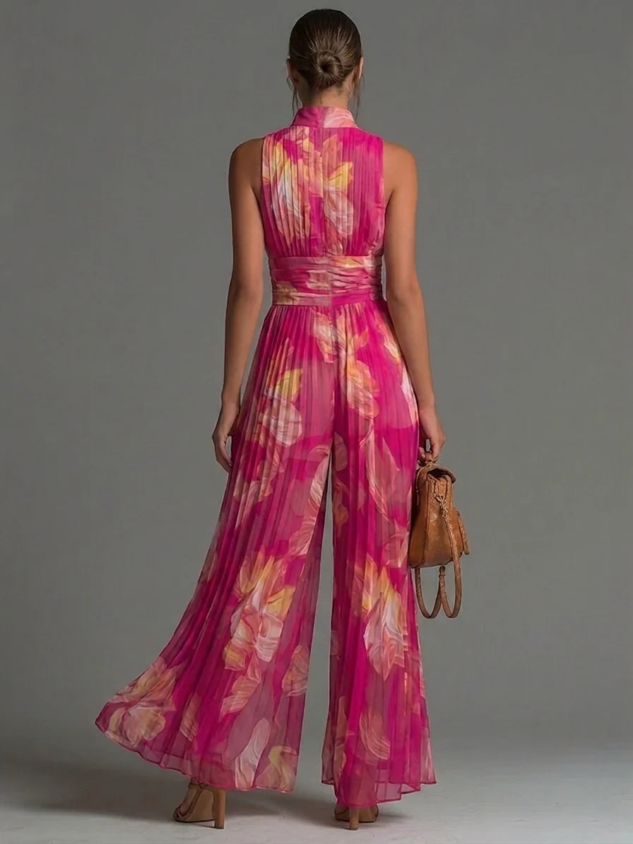 Zakira | Pleated Halter-Neck Wide-Leg Jumpsuit