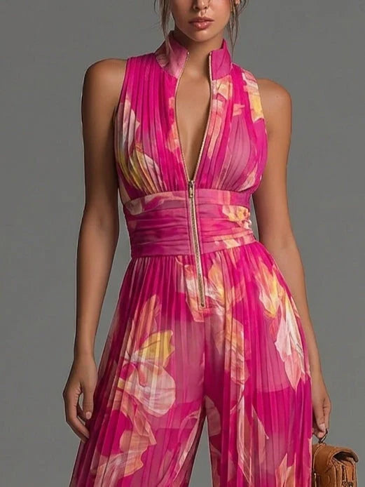 Zakira | Pleated Halter-Neck Wide-Leg Jumpsuit