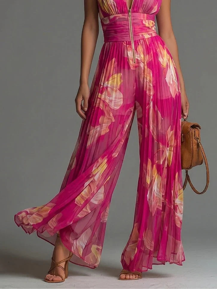 Zakira | Pleated Halter-Neck Wide-Leg Jumpsuit
