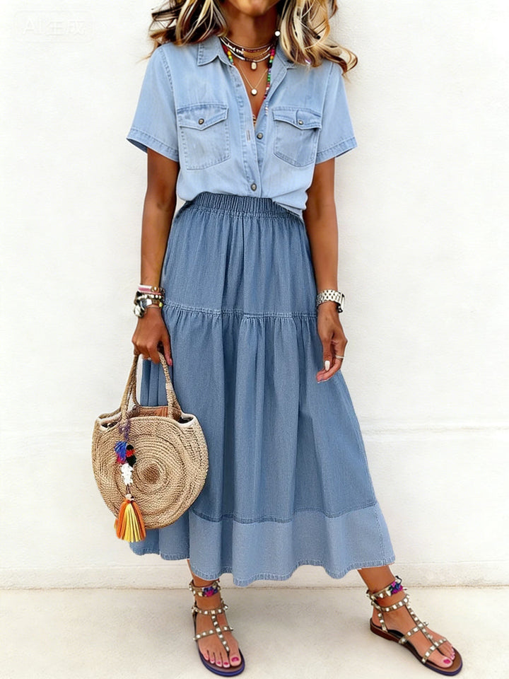 Sara | Elastic Waist Denim Skirt