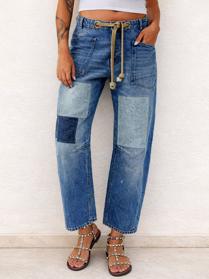 Margarita | Patchwork Drawstring Denim Jeans