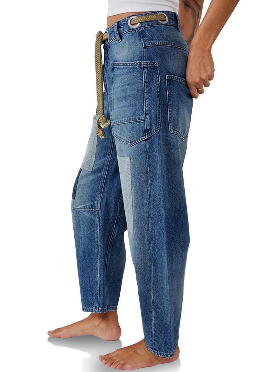 Margarita | Patchwork Drawstring Denim Jeans