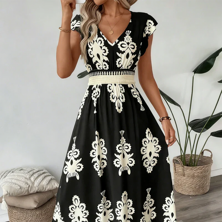 Candela Baroque V-Neck Maxi Dress