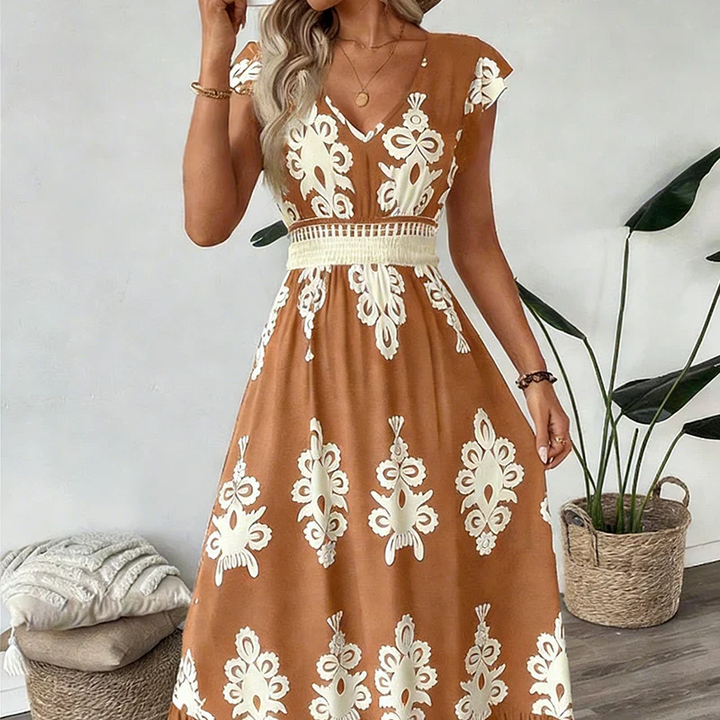 Candela Baroque V-Neck Maxi Dress