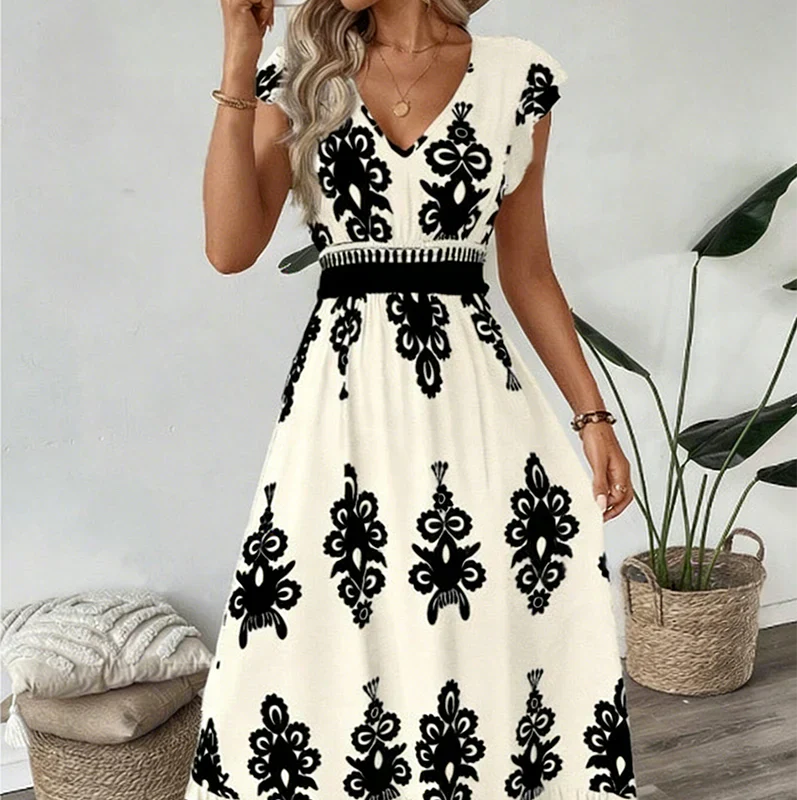 Candela Baroque V-Neck Maxi Dress