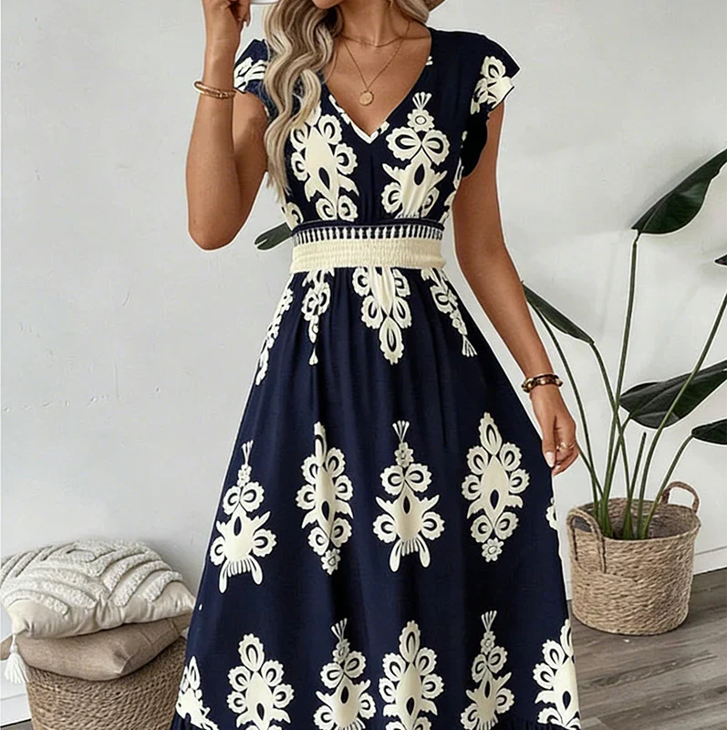 Candela Baroque V-Neck Maxi Dress