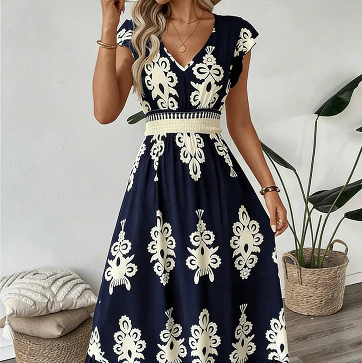 Candela Baroque V-Neck Maxi Dress