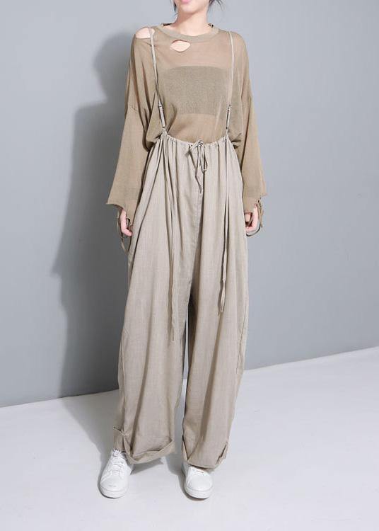 Stilvolle Frauen Khaki-Baumwoll-Leinen-Hose mit weitem Bein mehrere Tragemethoden Hosen
