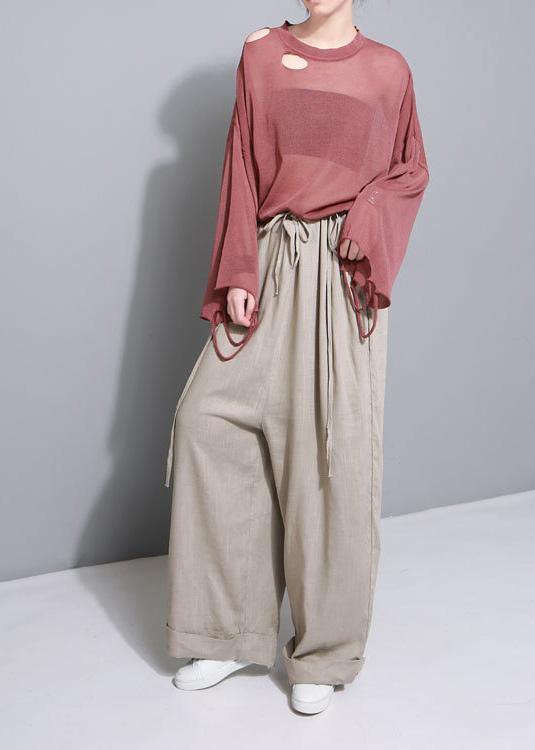 Stilvolle Frauen Khaki-Baumwoll-Leinen-Hose mit weitem Bein mehrere Tragemethoden Hosen