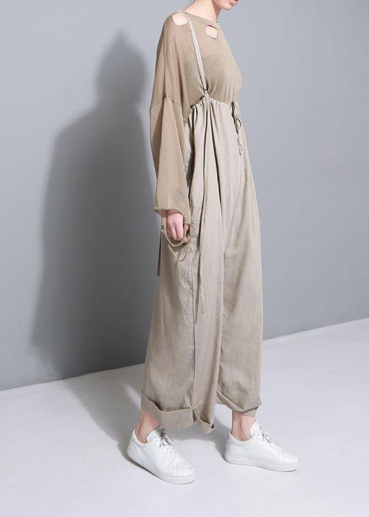 Stilvolle Frauen Khaki-Baumwoll-Leinen-Hose mit weitem Bein mehrere Tragemethoden Hosen
